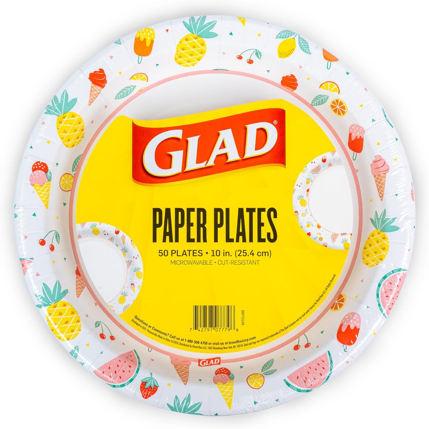 Glad Round Disposable Paper Plates Picnic Pattern 10 Inch 50 Count