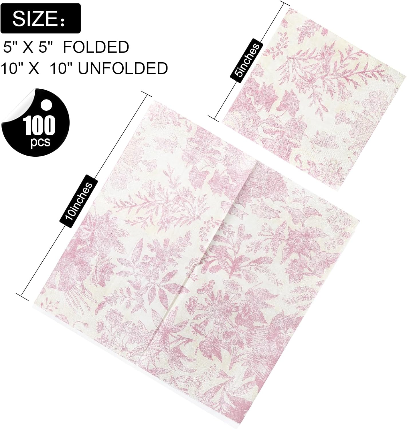 100 Pack Pink Floral Cocktail Napkins for Parties