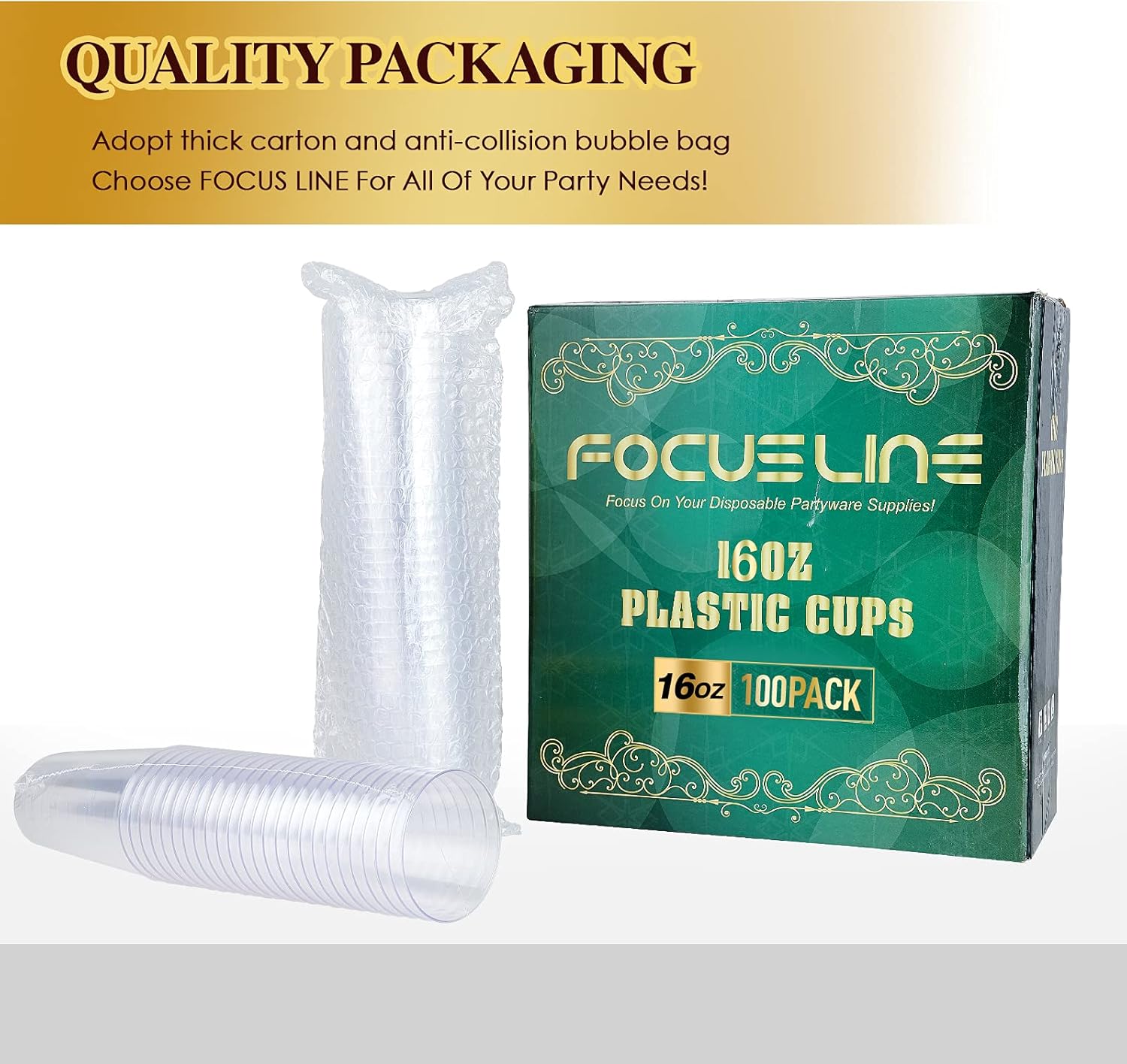 FOCUSLINE 100 Pack 16 Oz Clear Plastic Cups