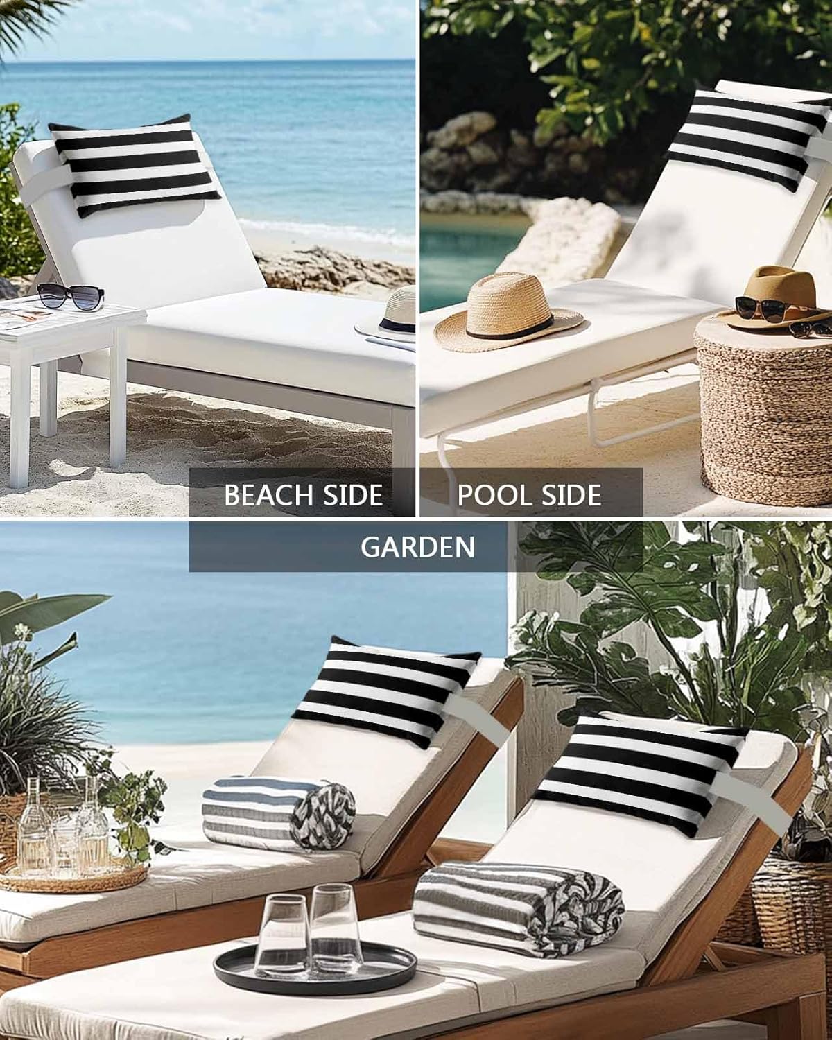 Adjustable Head Pillow with Elastic Strap for Garden and Chaise Lounge