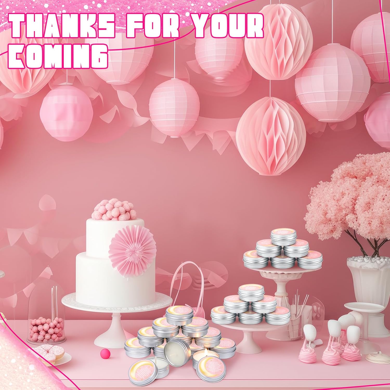 MTLEE 50 Pcs Pink Moon Baby Shower Candles