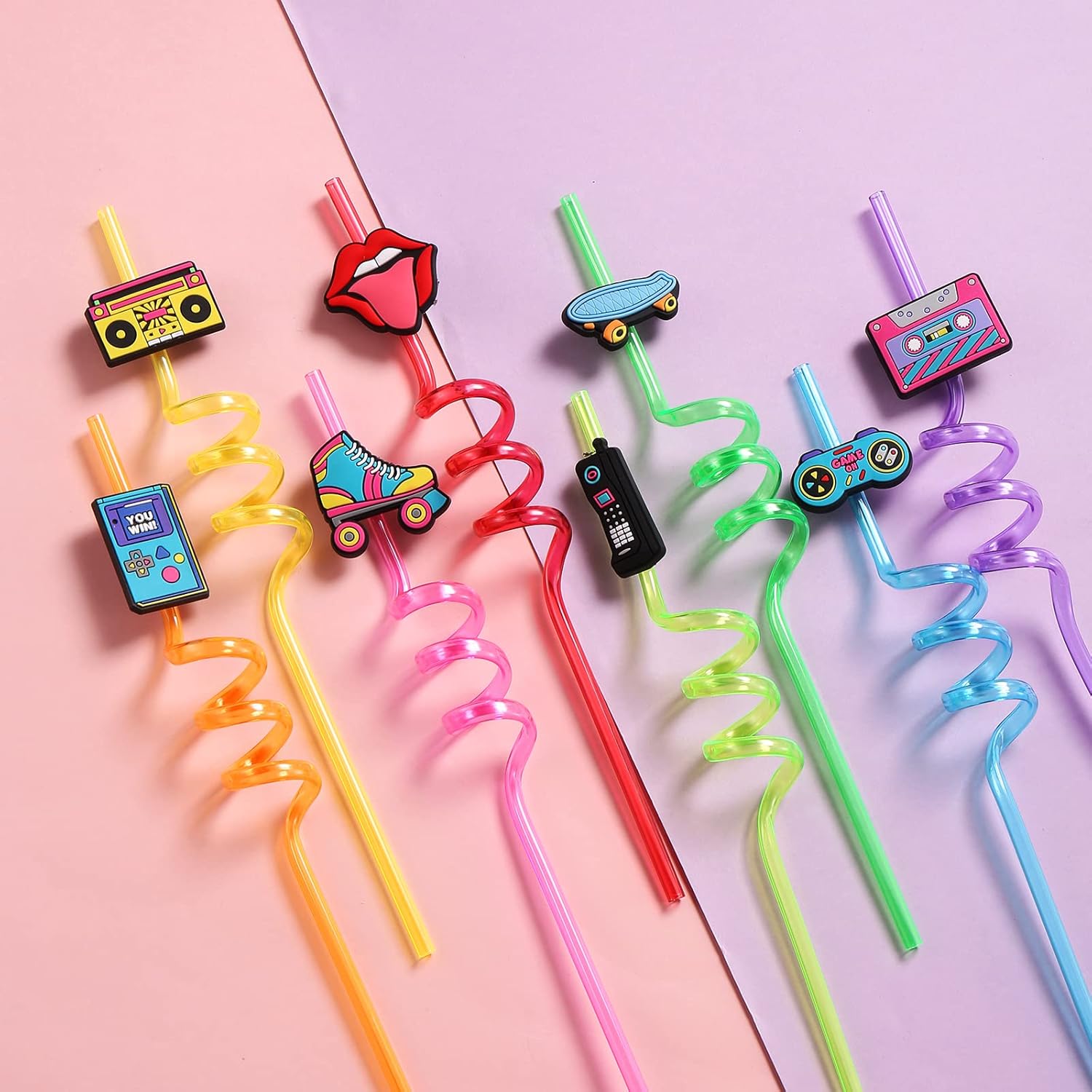 24 Retro 90s Party Straws with Cleaning Brush