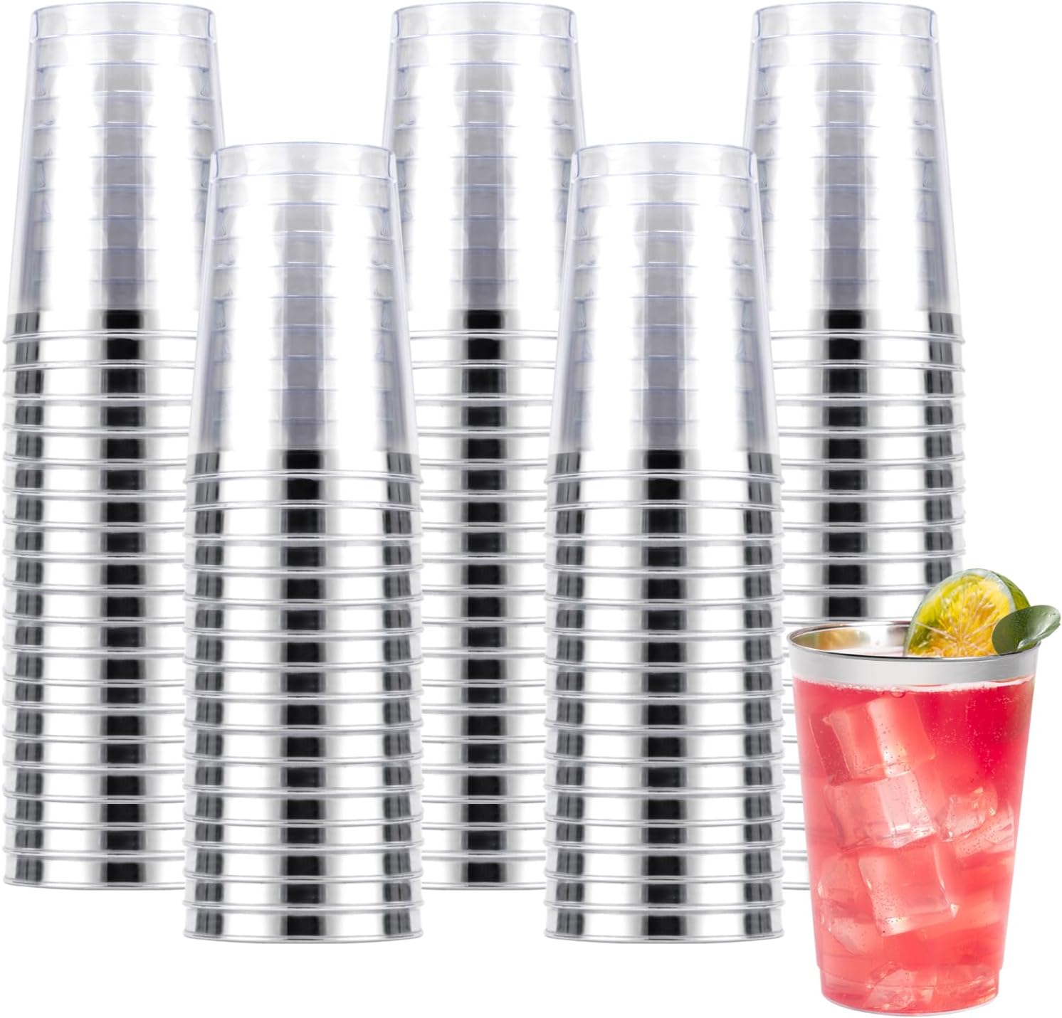 Goodluck 100PCS 10oz Silver Plastic Cups for Parties