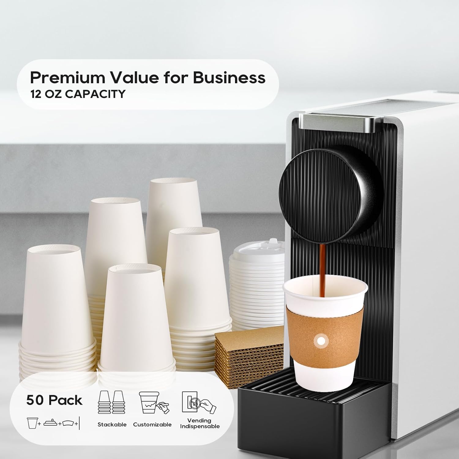JOLLY PARTY 50 Pack 12 oz Paper Coffee Cups with Lids and Stirrers