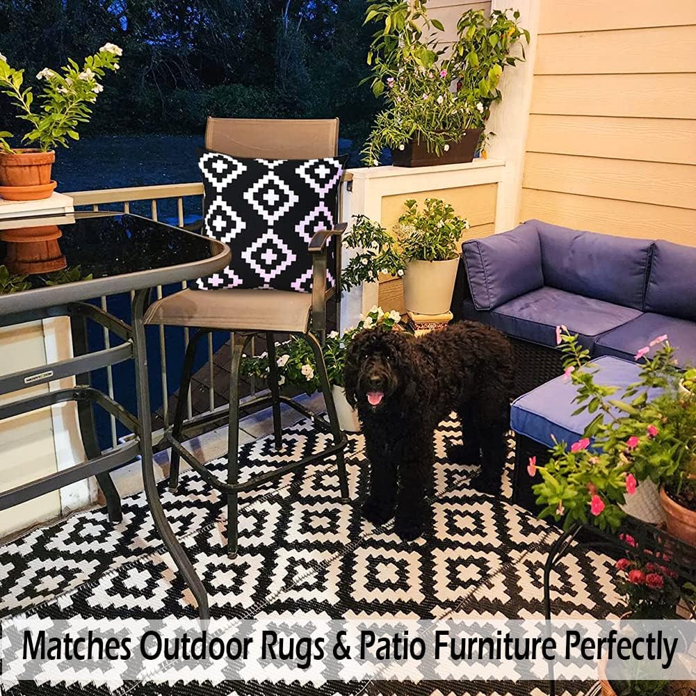 CARRIE HOME Black and White Waterproof Outdoor Pillows 18x18 Set of 2