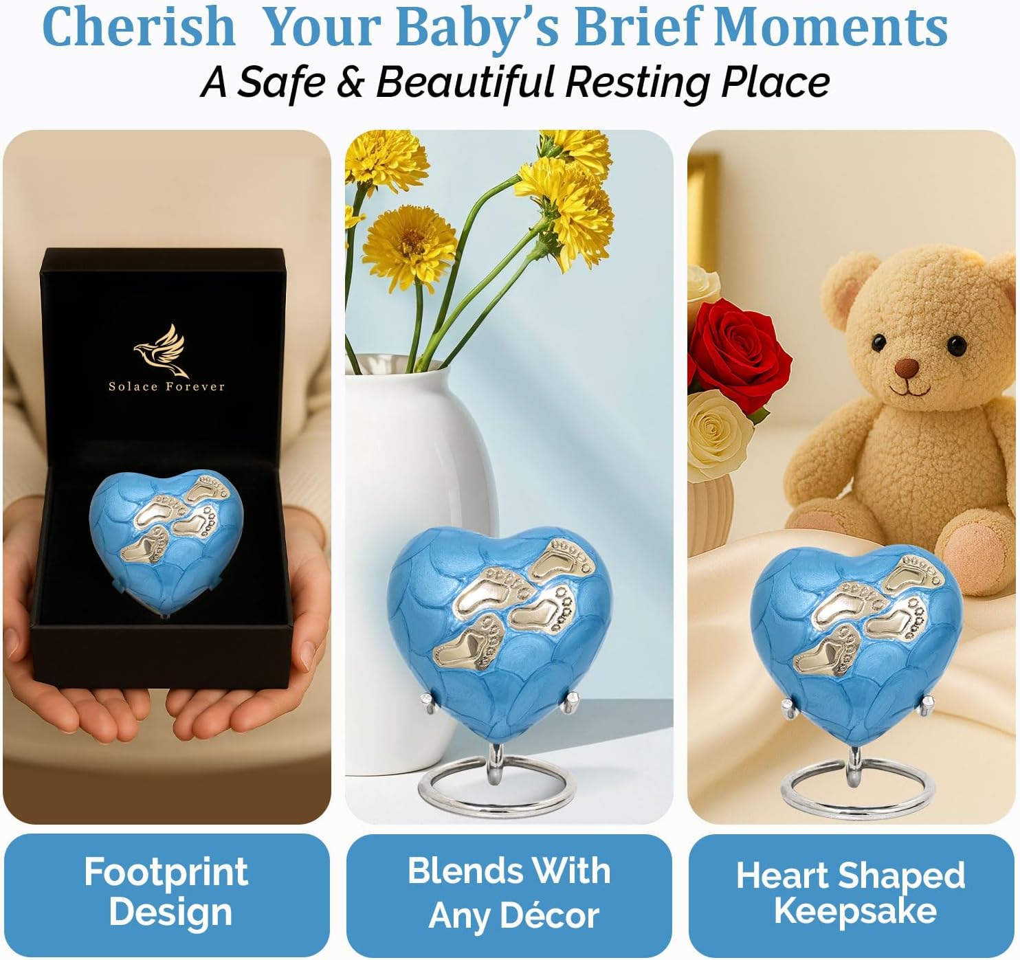 Baby Urns for Ashes Boy Girl - Heart Shaped Mini Urn with Stand