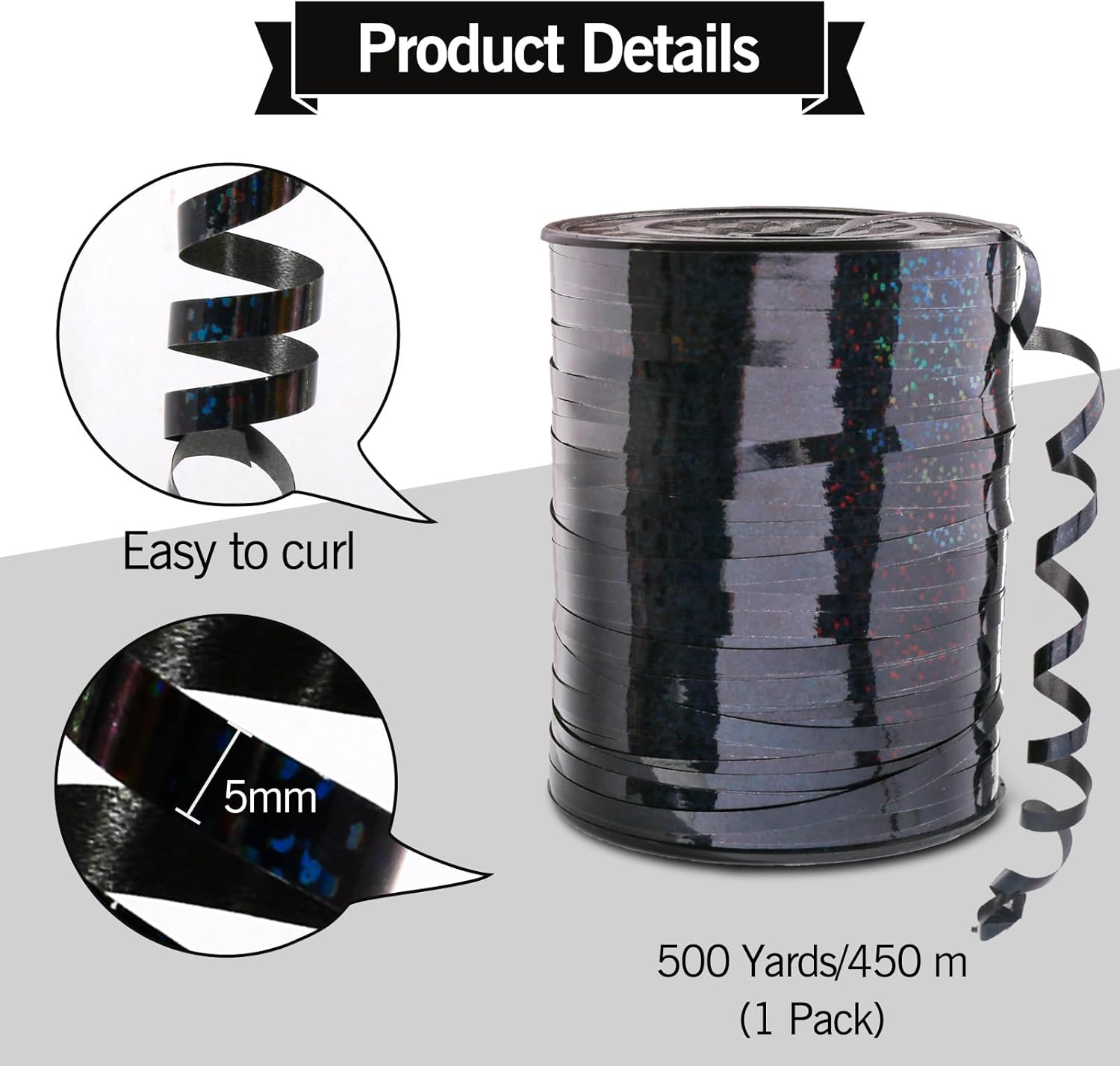 500 Yard Black Shiny Curling Ribbon for Gift Wrapping