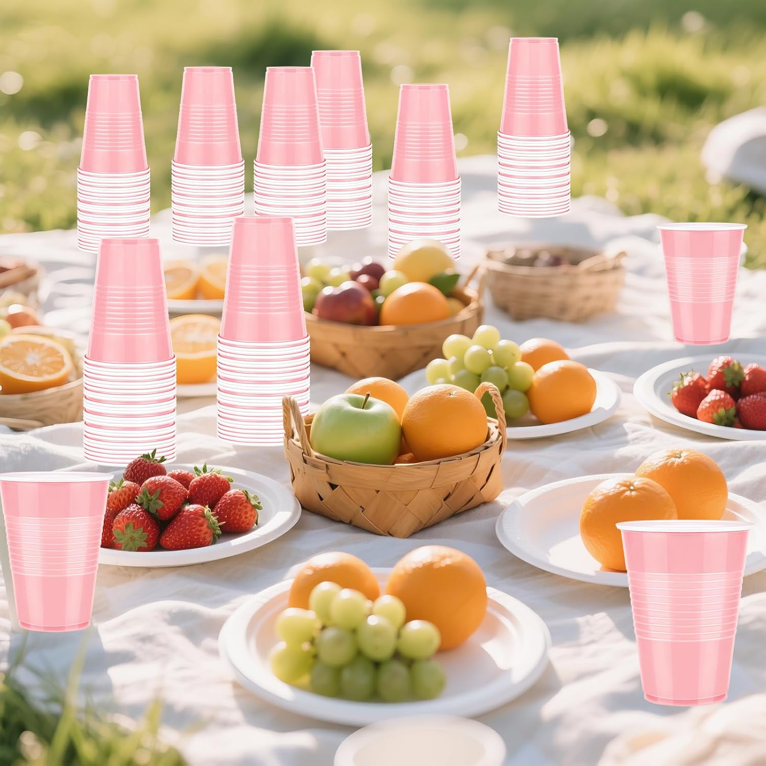 50 Pack Pink Plastic Cups 12 Ounce Disposable Party Cups