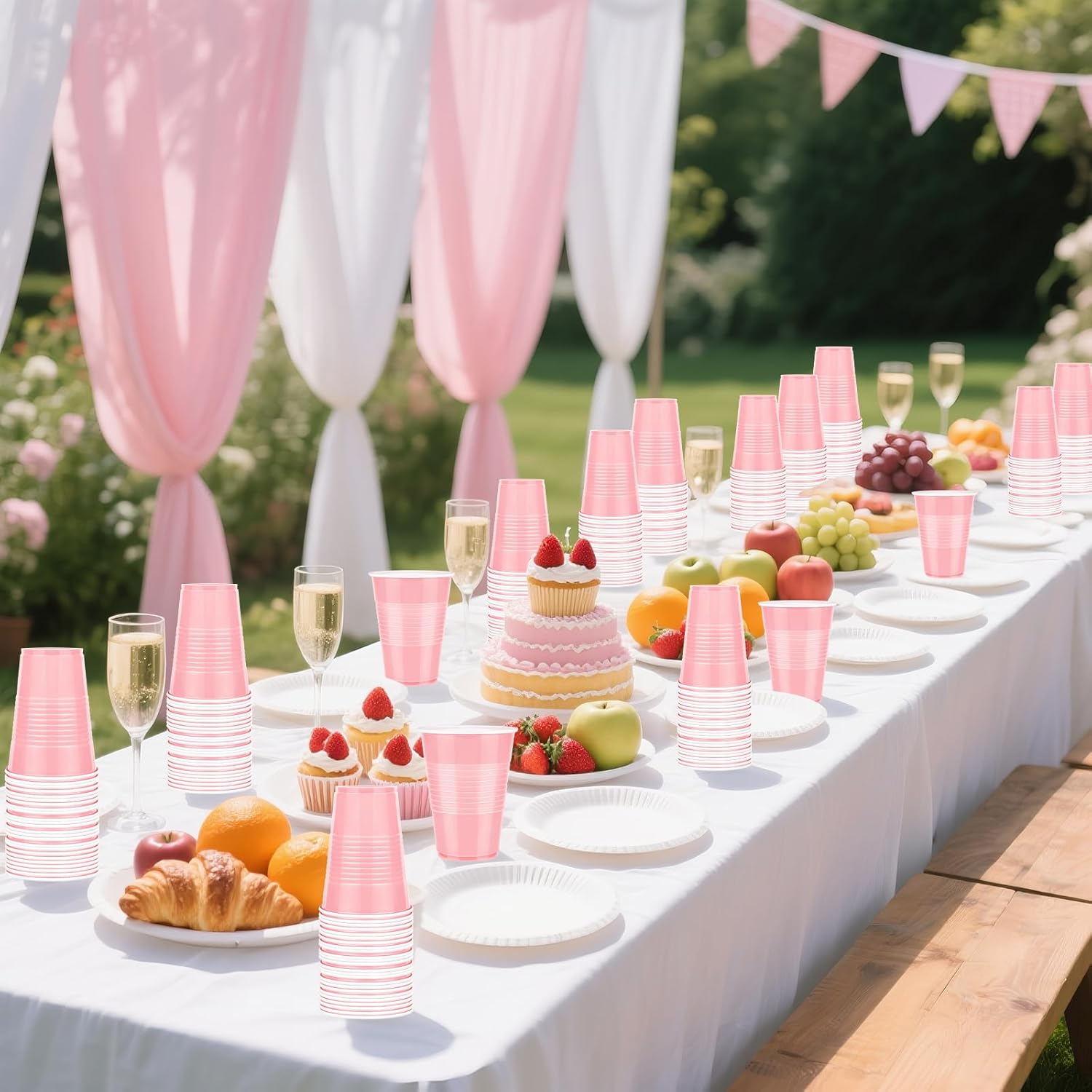 50 Pack Pink Plastic Cups 16 OZ for Party