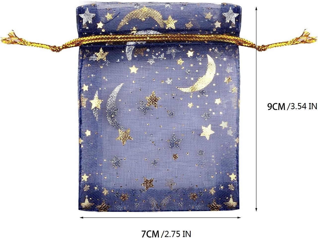 SUMAJU 100 Piece Moon Star Organza Jewelry Candy Bags Gift Pouch with Drawstring