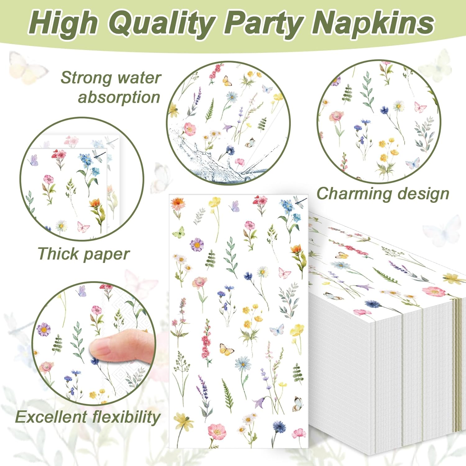 50pcs Wildflower Napkins for Parties and Home Use