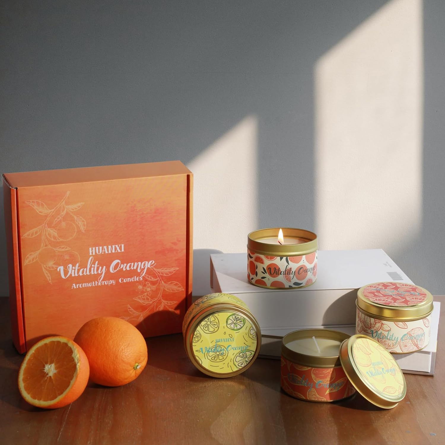 HUANXI Orange Scented Candles Gift Set 4 Pack