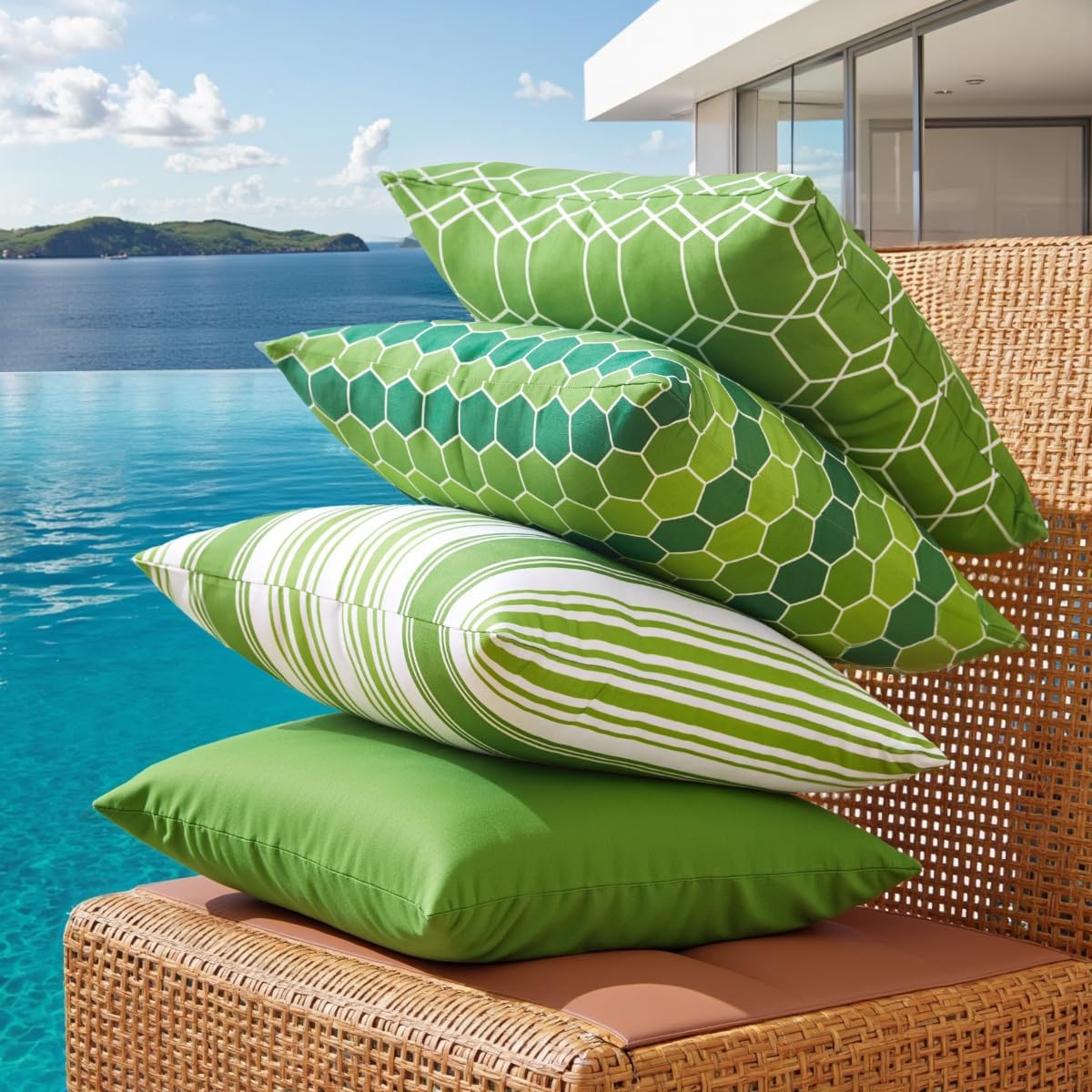 CARRIE HOME Waterproof 18x18 Green Pillow Covers Set of 4