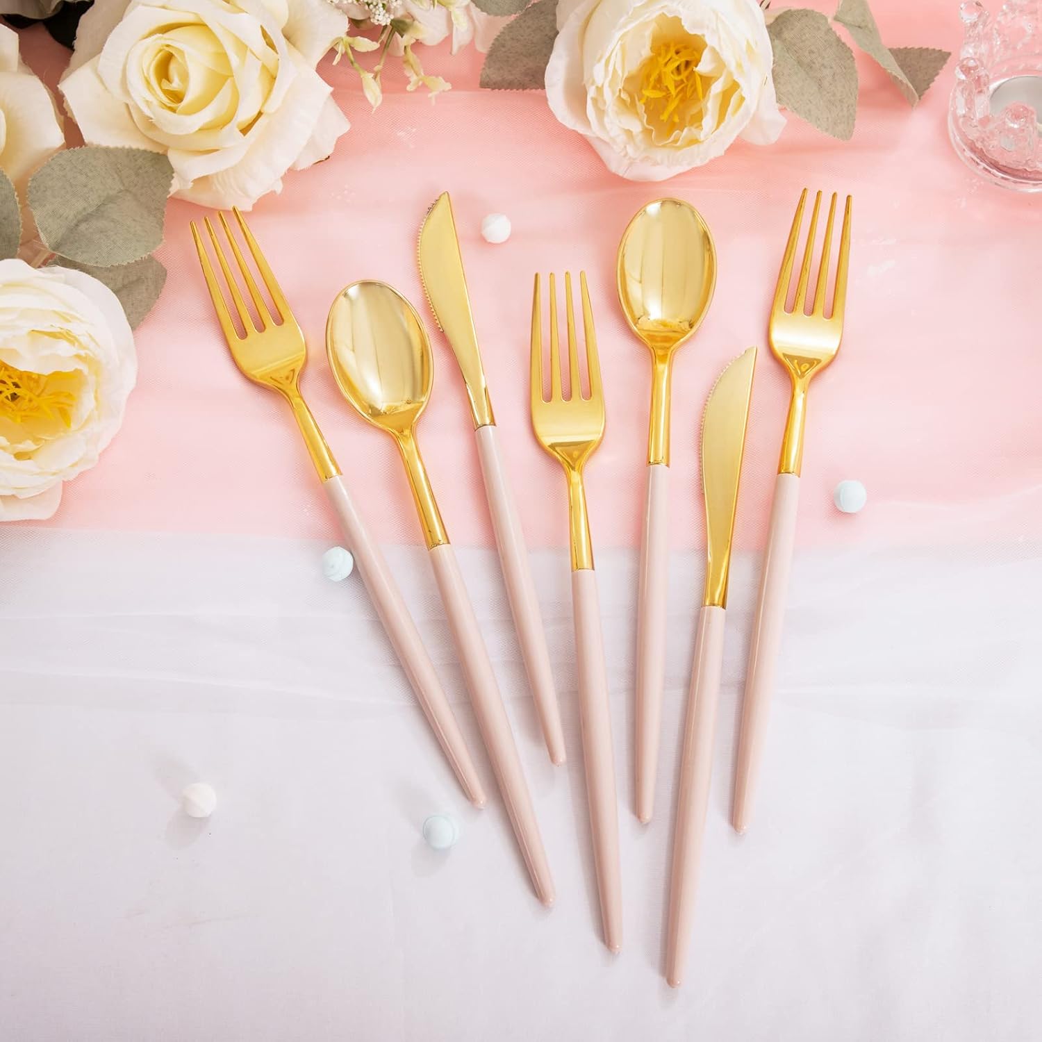 Rubtlamp 90Pcs Gold Plastic Silverware Set