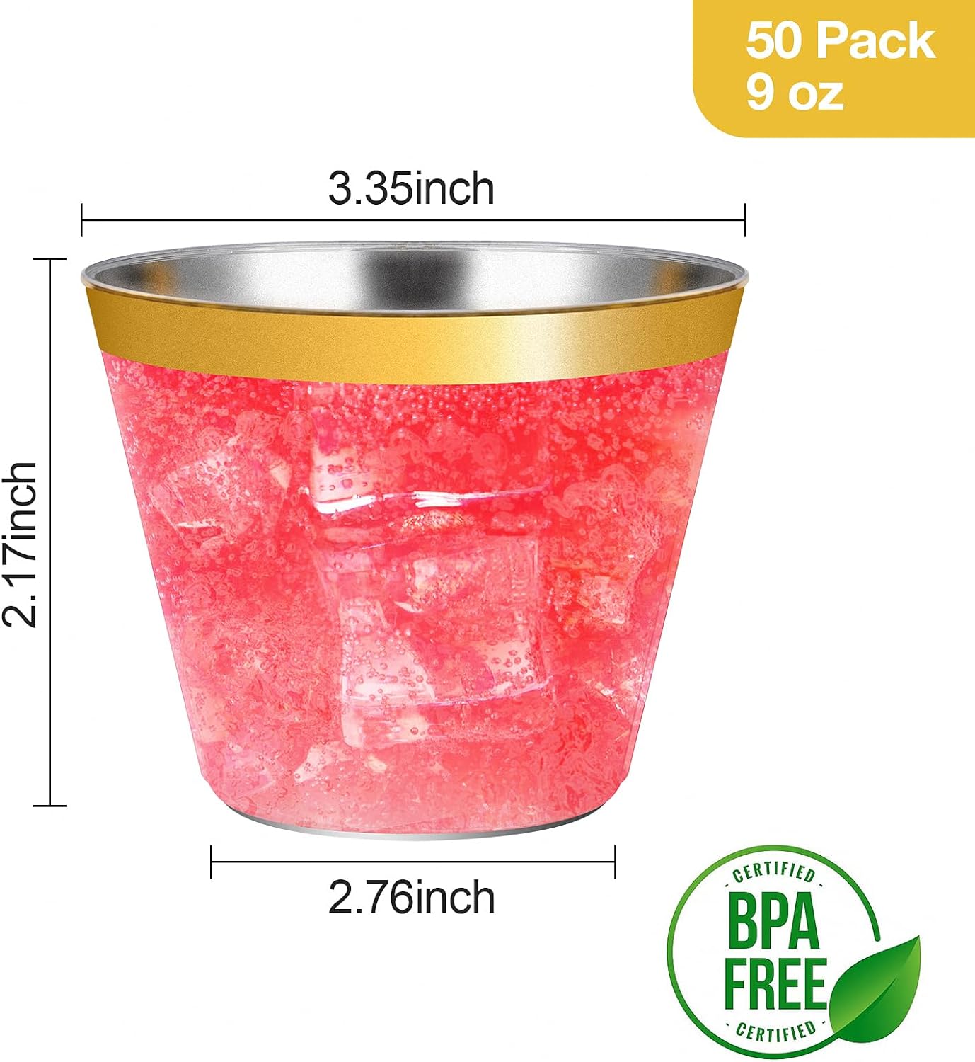 Goodluck 50PCS 9oz Gold Rim Disposable Cups