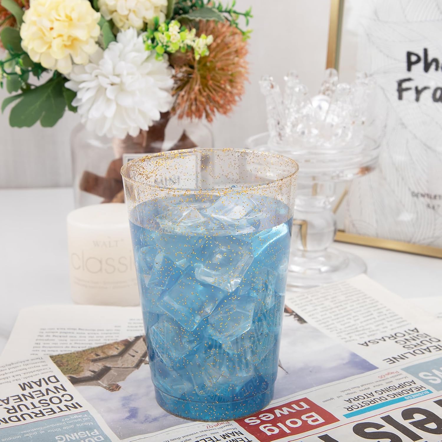 100 Pack Gold Glitter 12 Oz Party Cups for Events