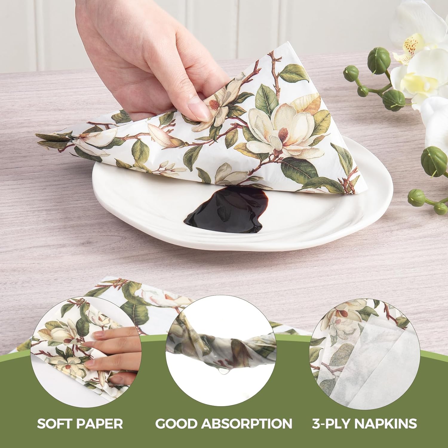 Homlouue Vintage Magnolia Flower Napkins 100PCS