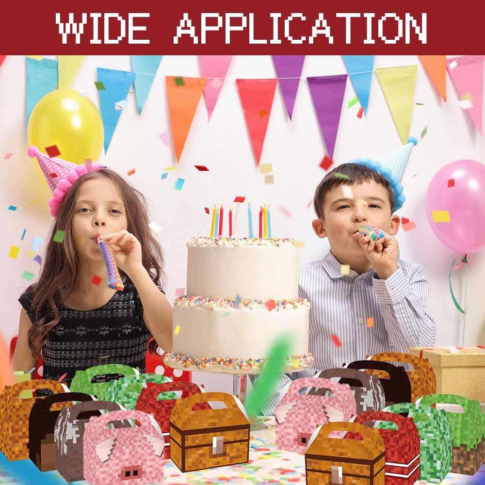 16 Pcs Pixel Theme Gift Box Bags for Birthday Parties
