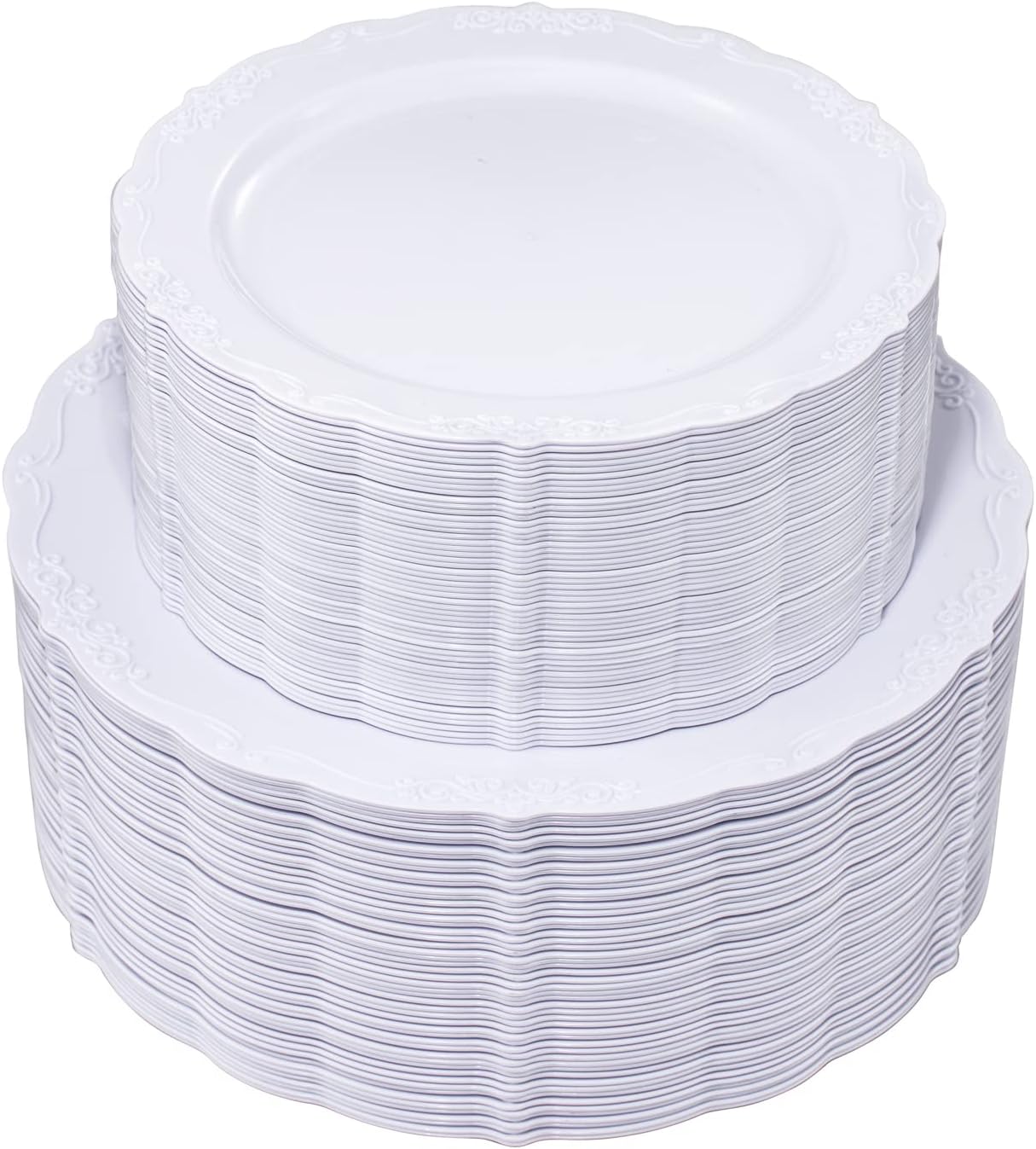 U-QE 100 Piece White Disposable Plates - Premium Hard Plastic for Events