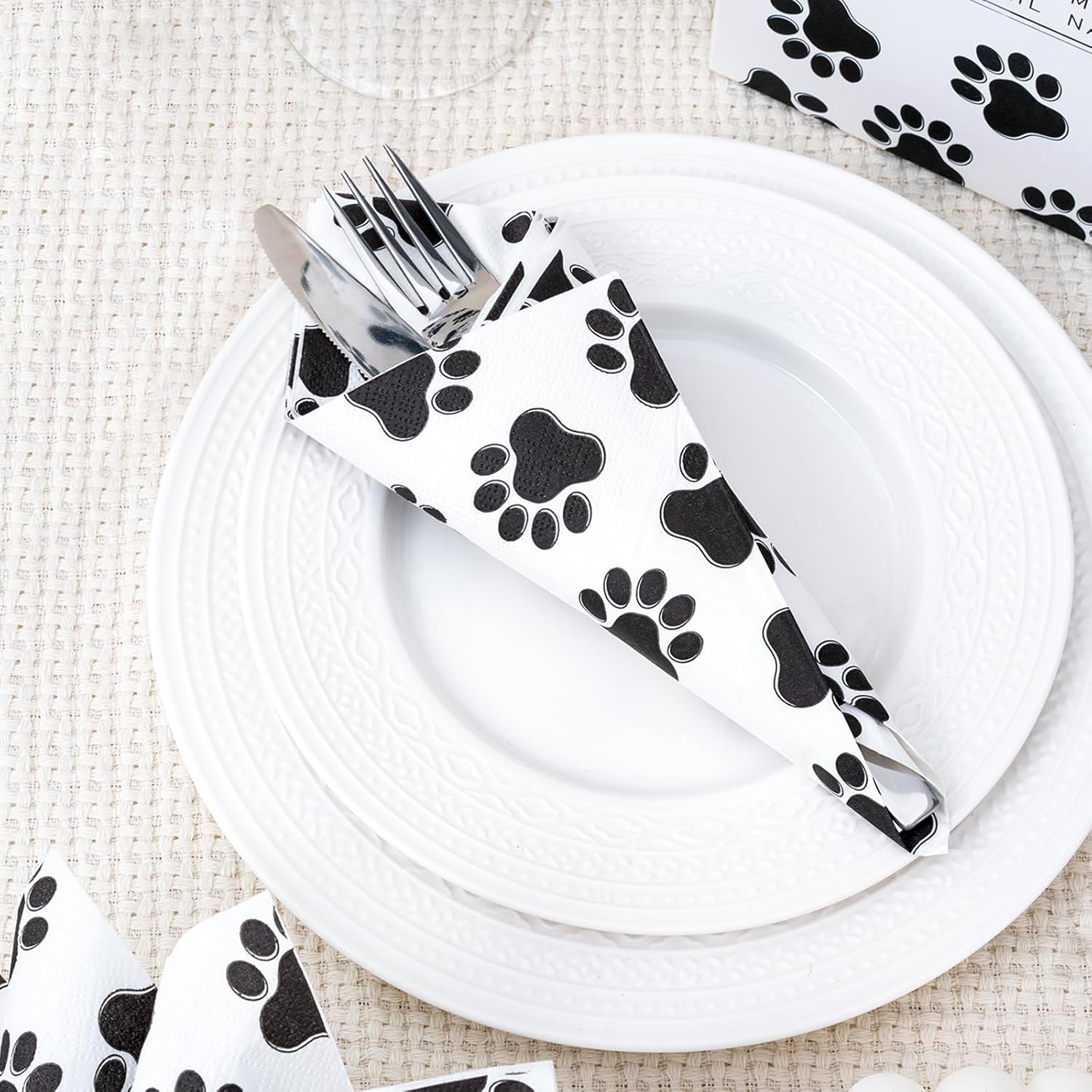 WRAPAHOLIC 50Pcs Paw Print Napkins 3 Ply