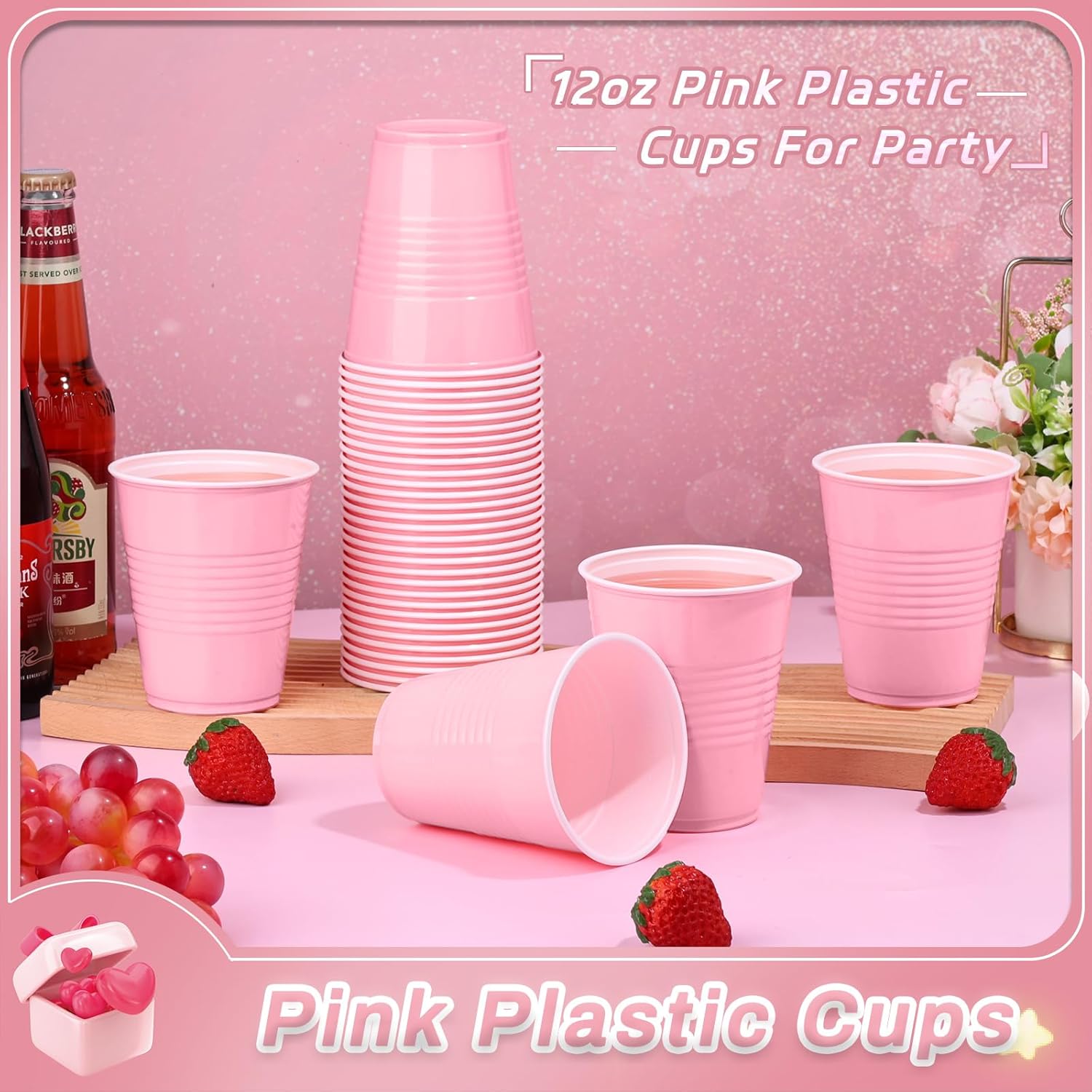 Dualshine 100 Pink Plastic Cups 12 oz Disposable
