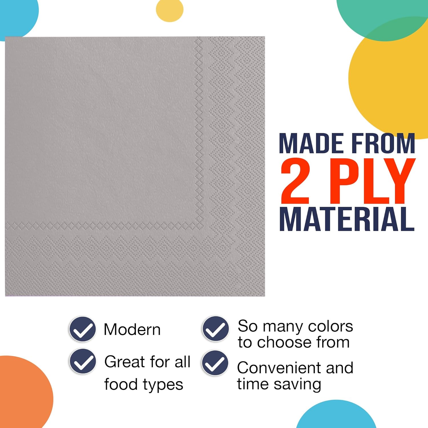 Exquisite 50 Pcs 2 Ply Silver Disposable Napkins for Parties