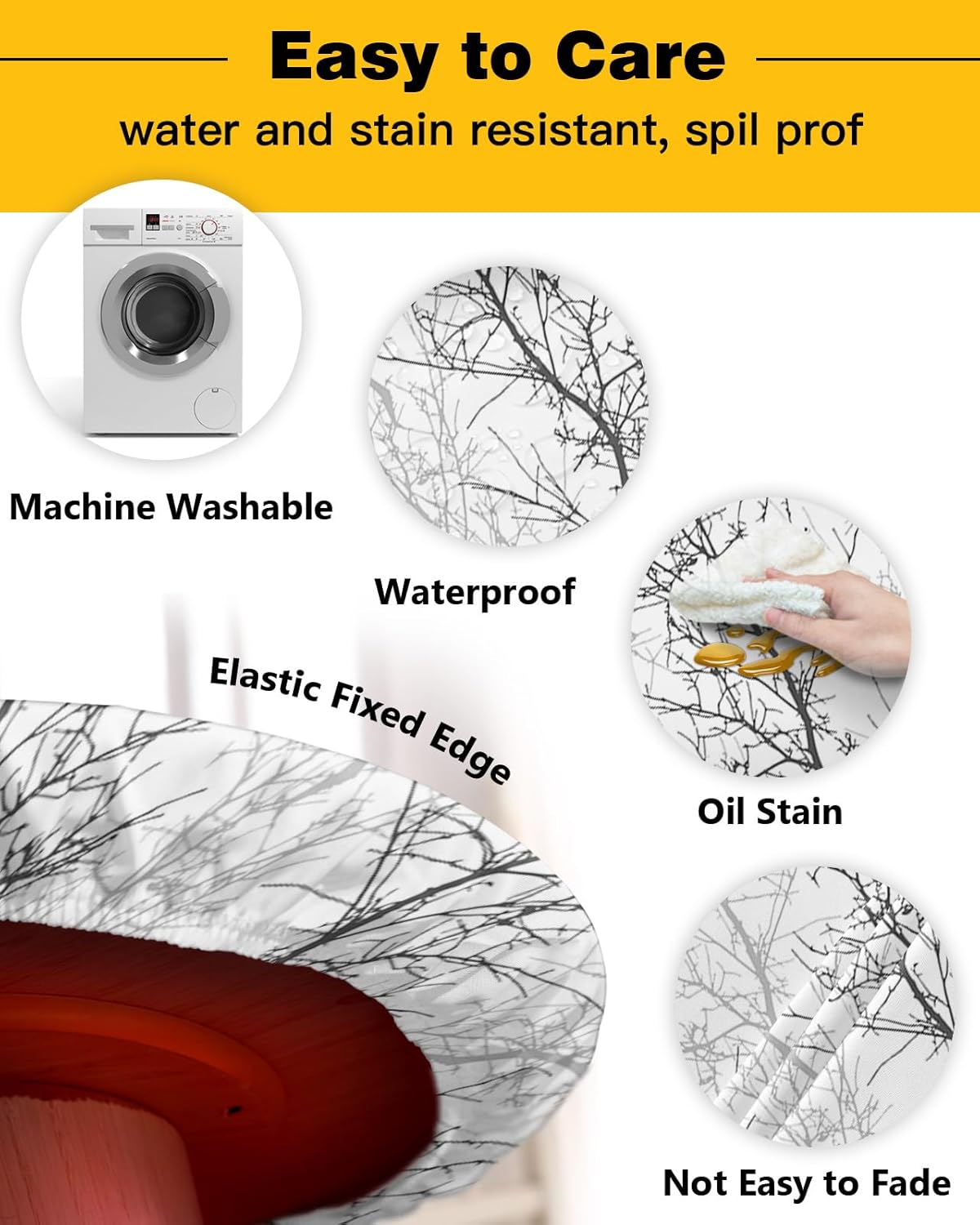 Tree Branch Waterproof Round Table Cover for Indoor Outdoor Use