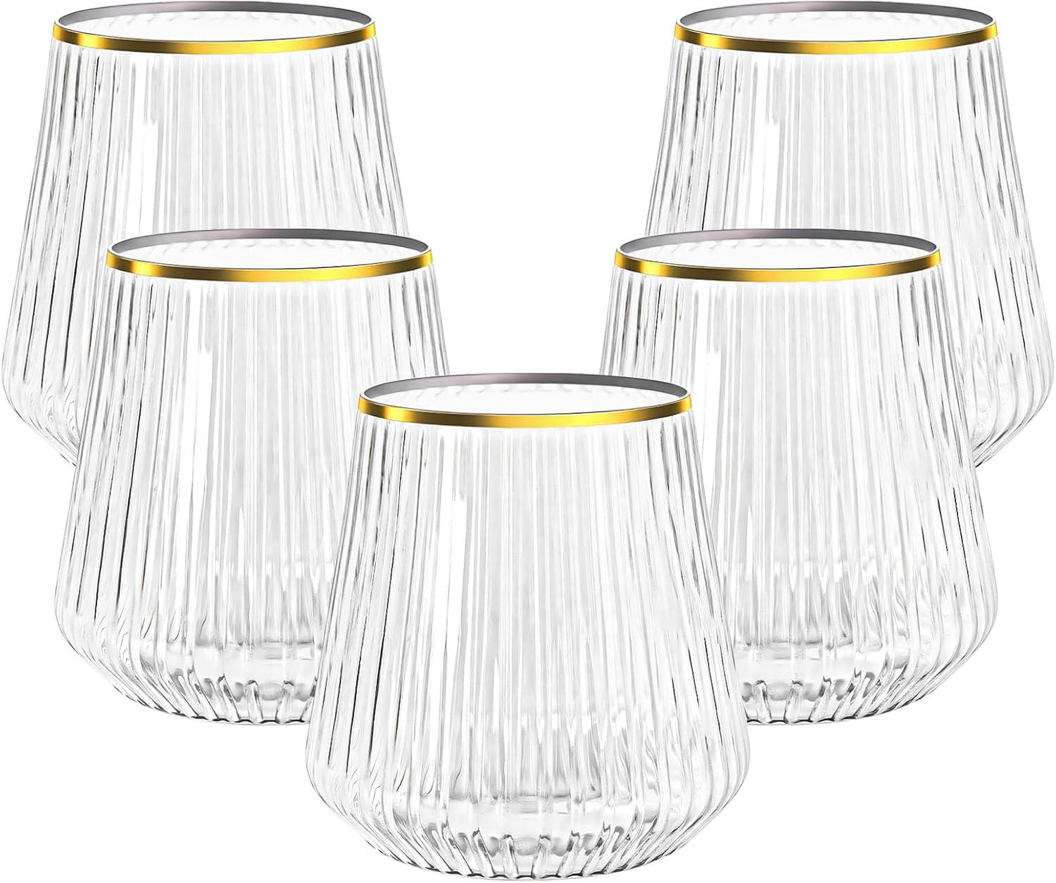 N9R 24 Pack Clear Plastic Wine Cups with Gold Rim