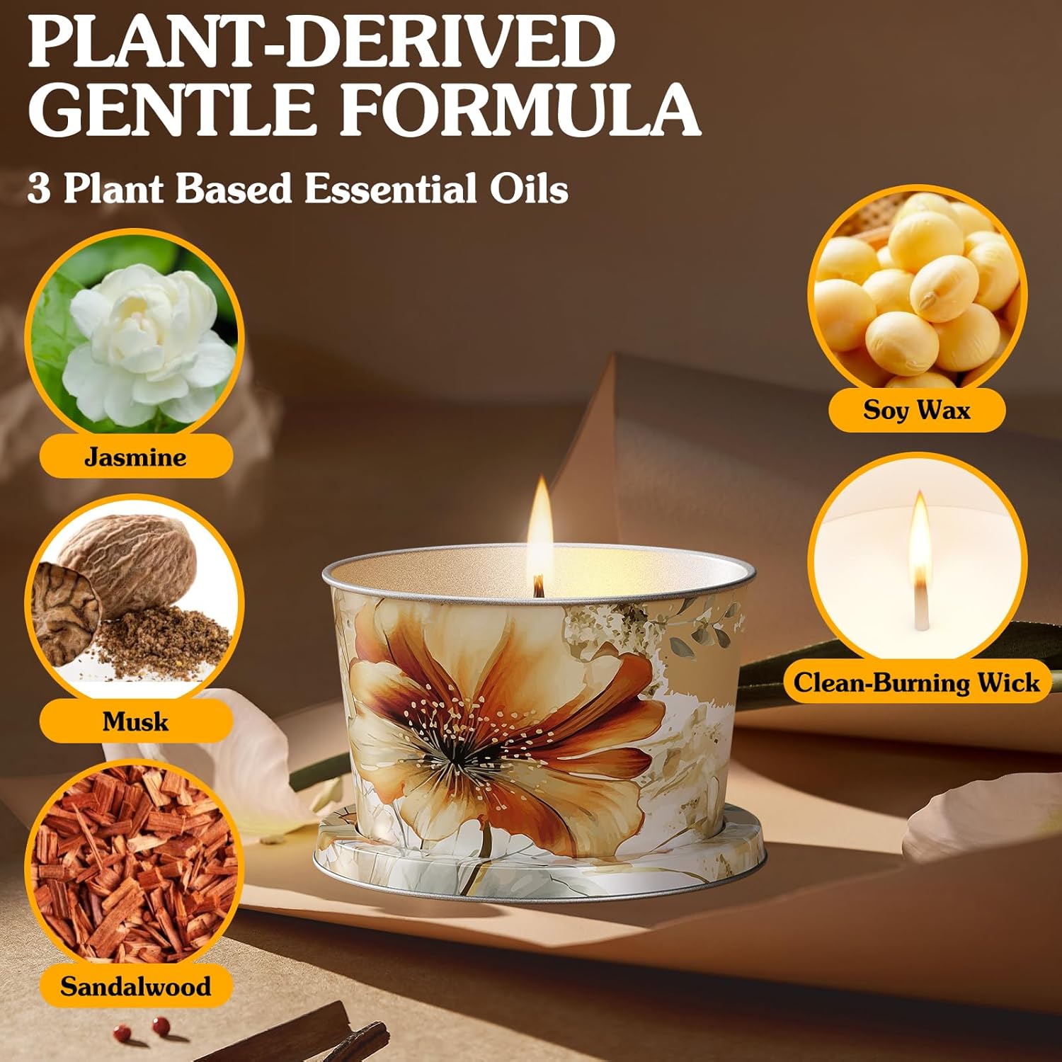3-Pack Aromatherapy Candle Set Travel Size Jasmine Musk Sandalwood