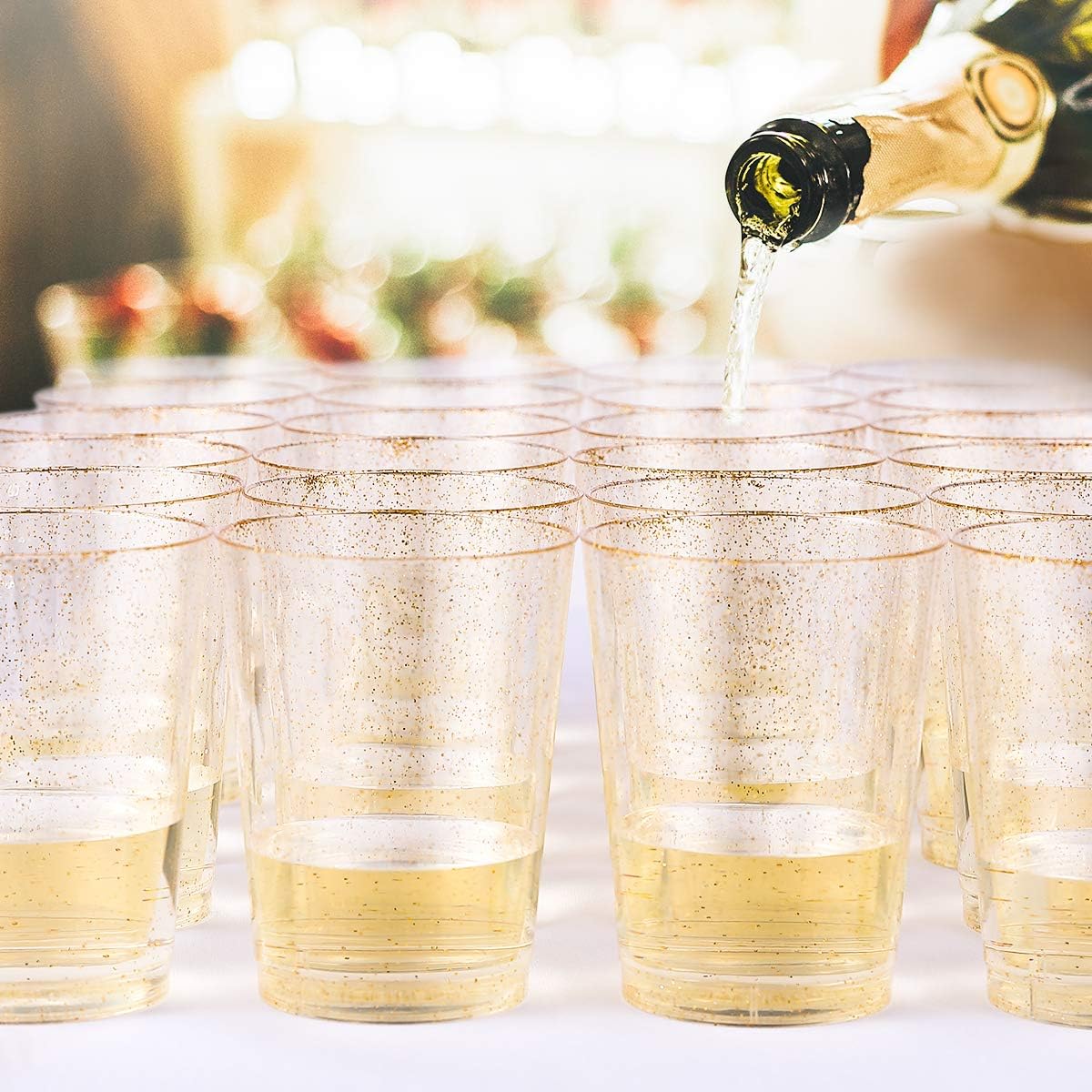 JOLLY CHEF 100 Pack 14 oz Gold Glitter Plastic Cups