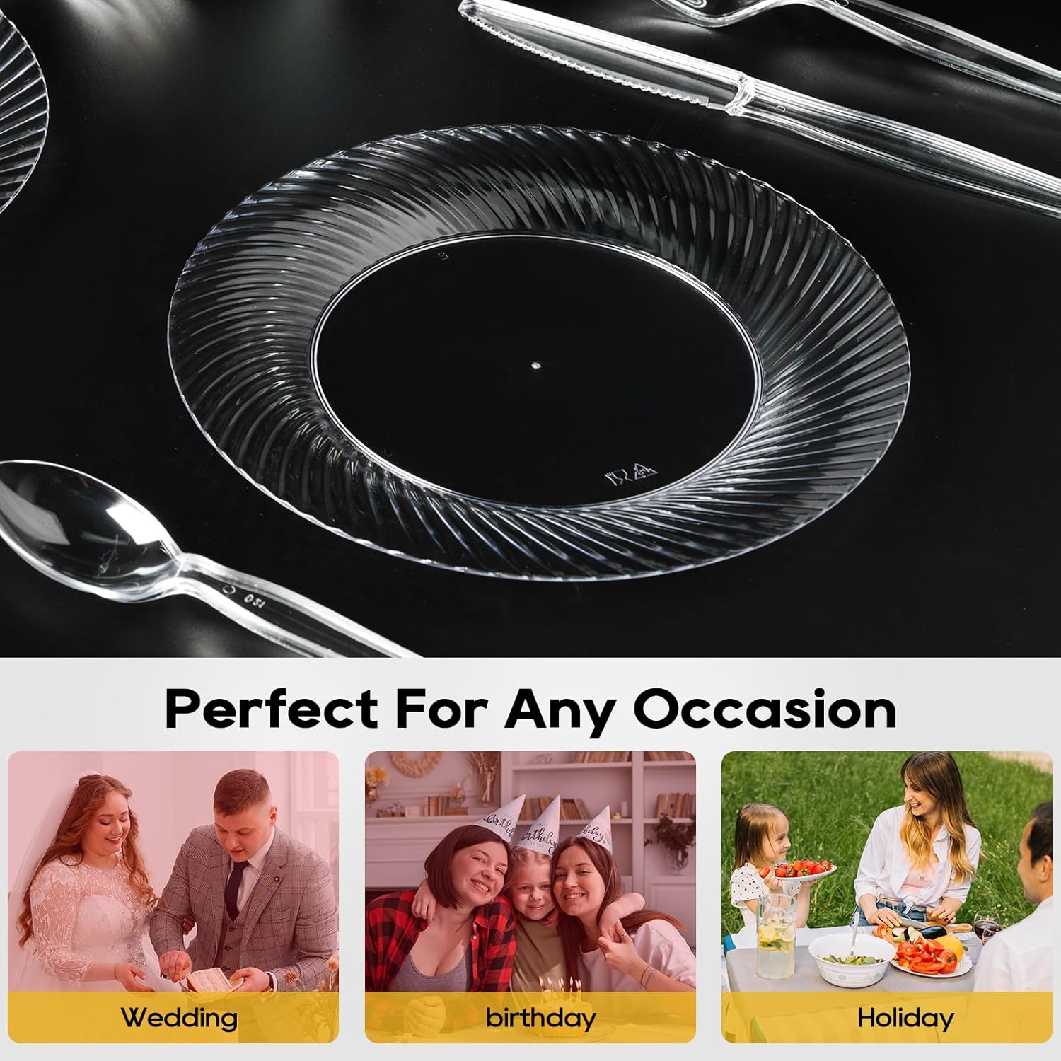 FOCUSLINE 10 Inch Clear Plastic Plates 100 Count