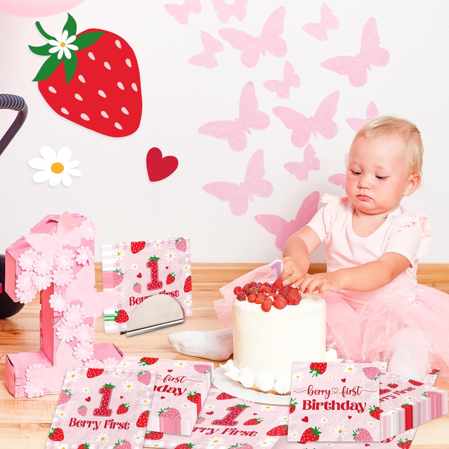 48pcs Strawberry First Birthday Napkins for Girls