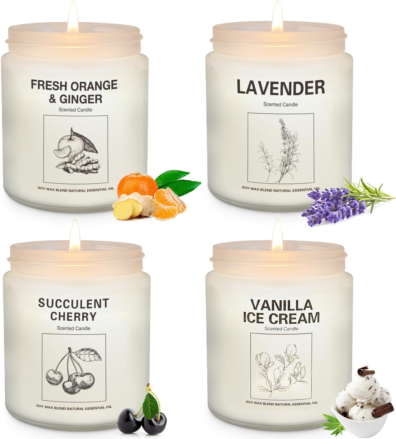 Scented Candle Set 4 Pack - Natural Soy Wax Aromatherapy Candles