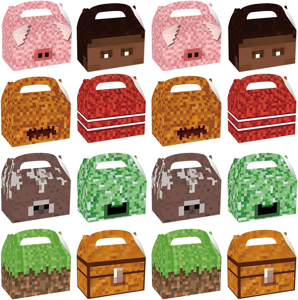 16 Pcs Pixel Theme Gift Box Bags for Birthday Parties