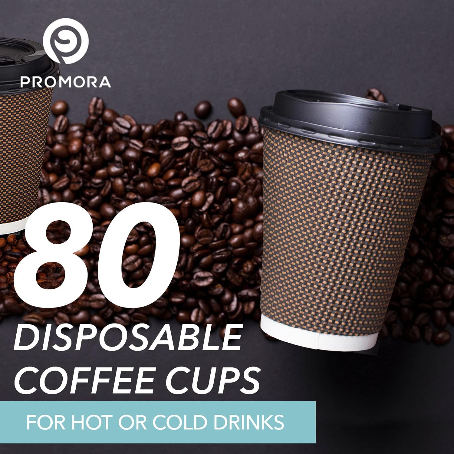 Promora 12 oz Brown Coffee Cups With Lids 80 Pack