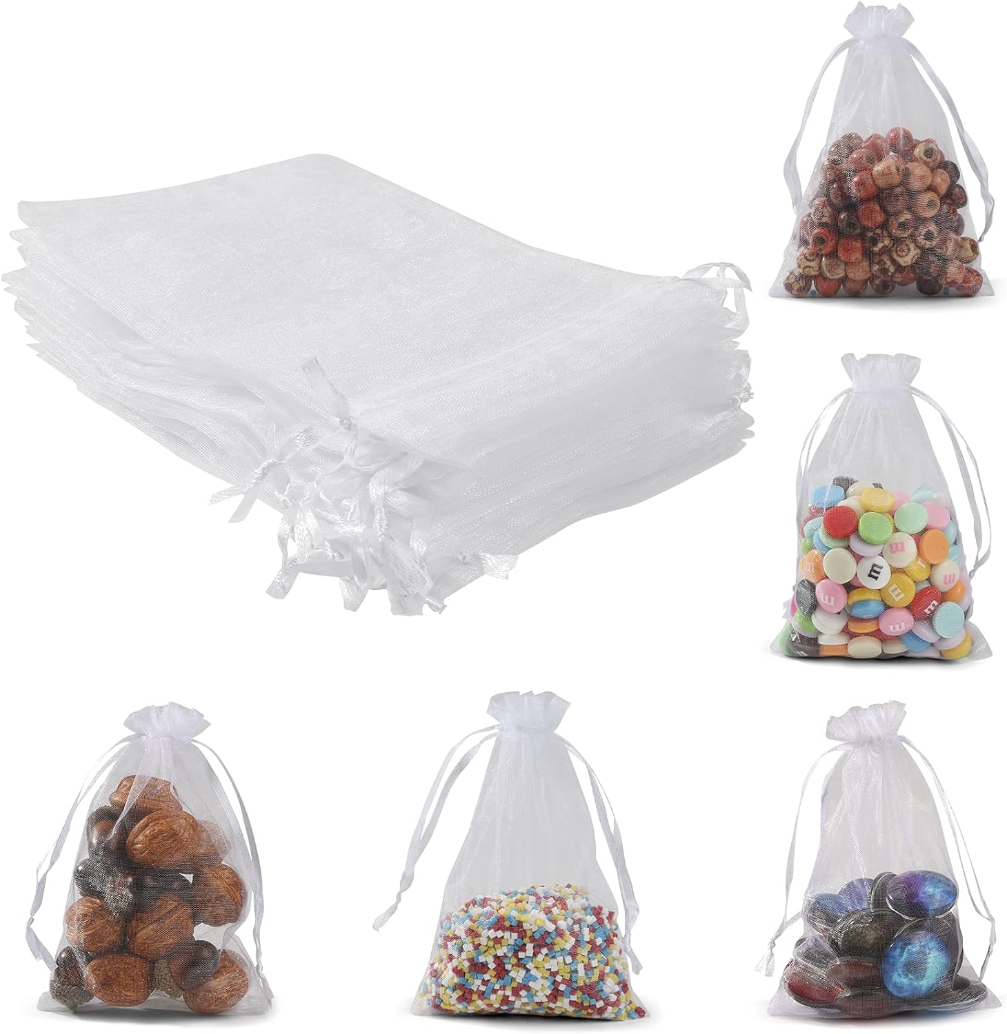 ANZNKU 50 Pack White Organza Gift Bags 4x6 Inch