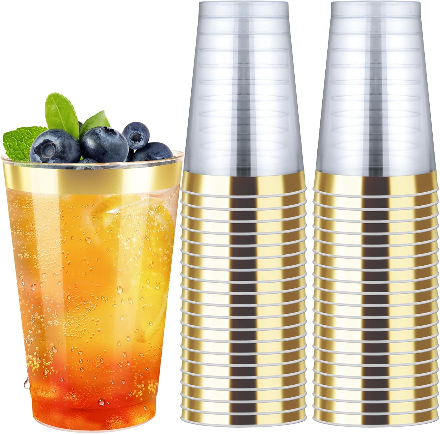 12oz Clear Plastic Cups with Gold Rim 100 Pack