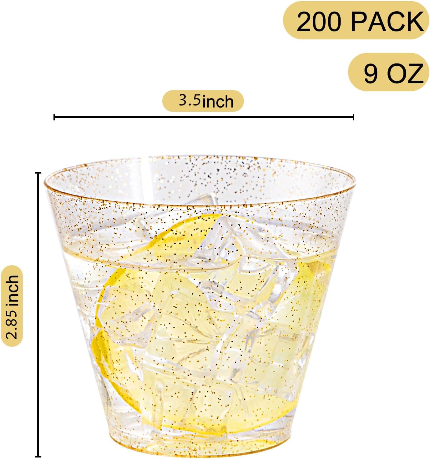 200pcs Gold Plastic Cups 9 Oz