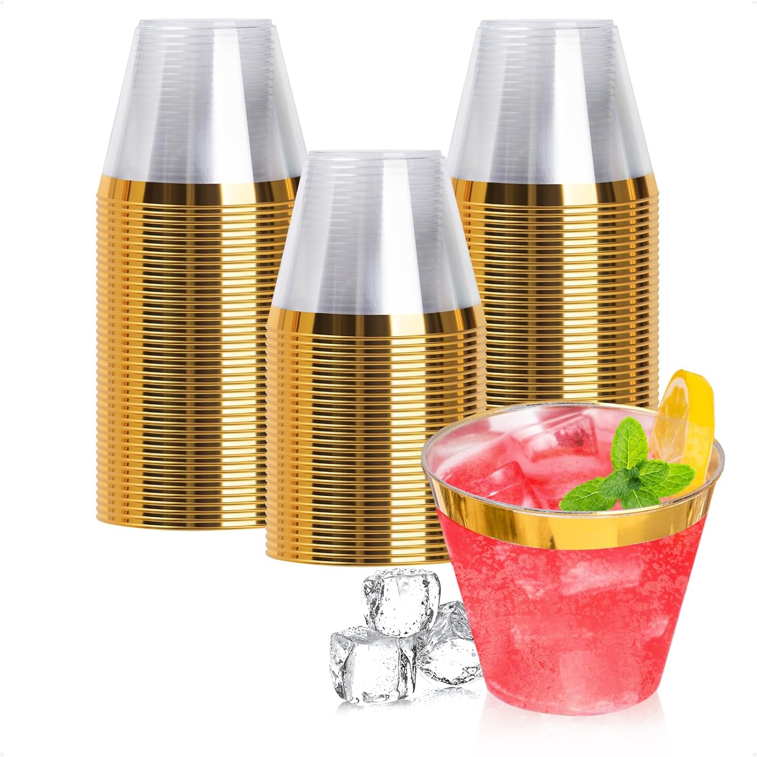 Goodluck 100PCS 9oz Gold Plastic Cups for Parties and Events