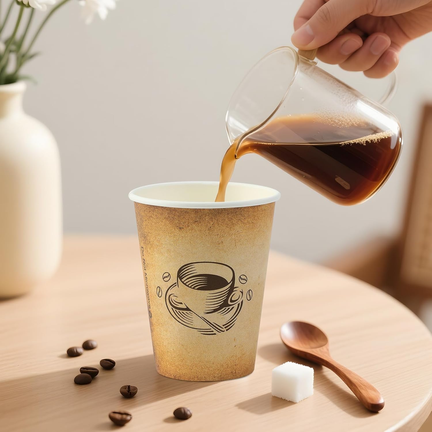 12 Oz 300 Pack Disposable Coffee Cups Retro Design Leak Proof