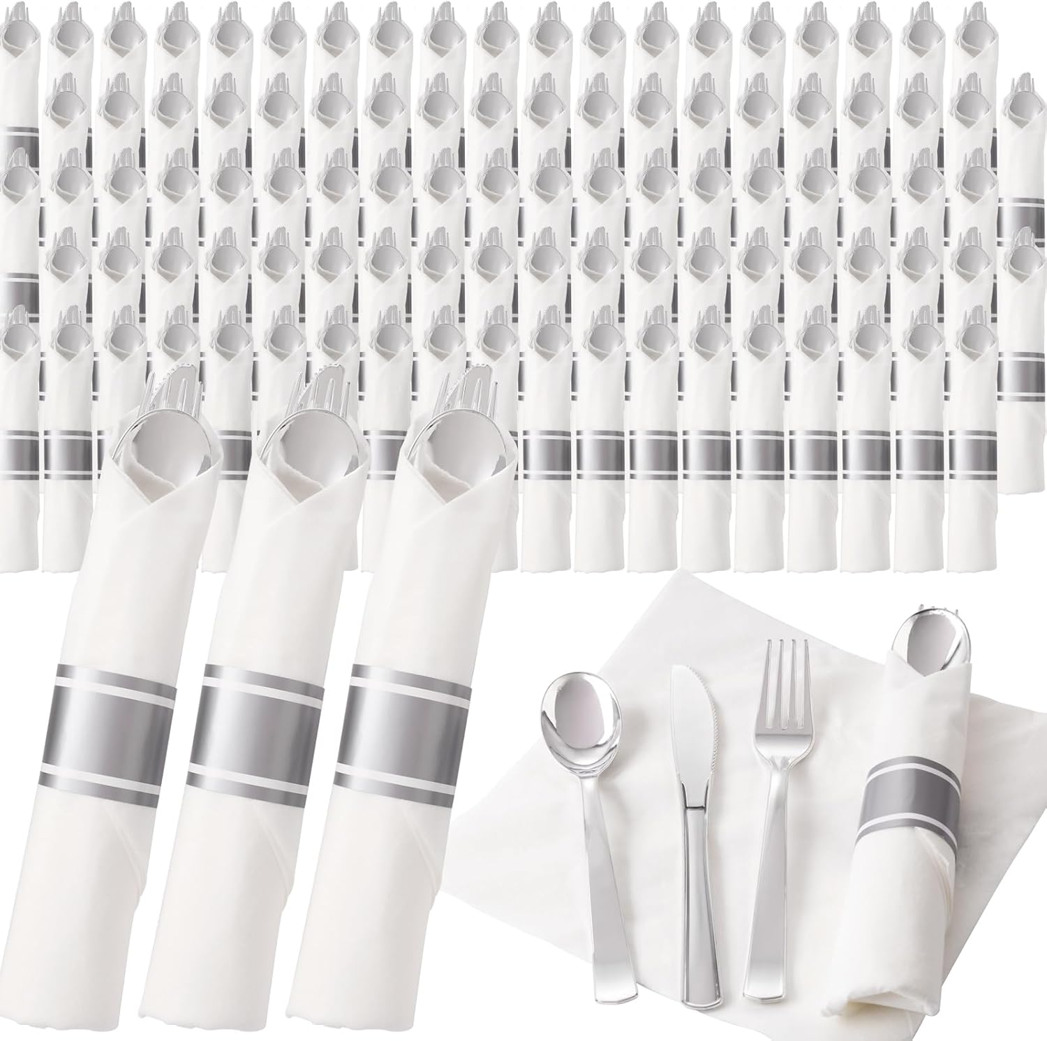 Joyido 200 Guest Pre-Rolled Plastic Cutlery Set with Napkins