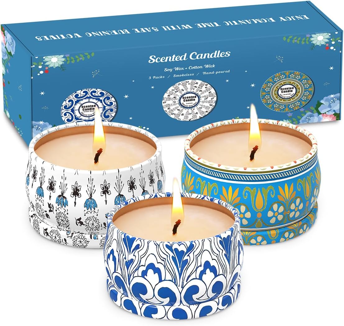 HILAYUN Scented Candles Gift Set 3-Pack Soy Wax Candles