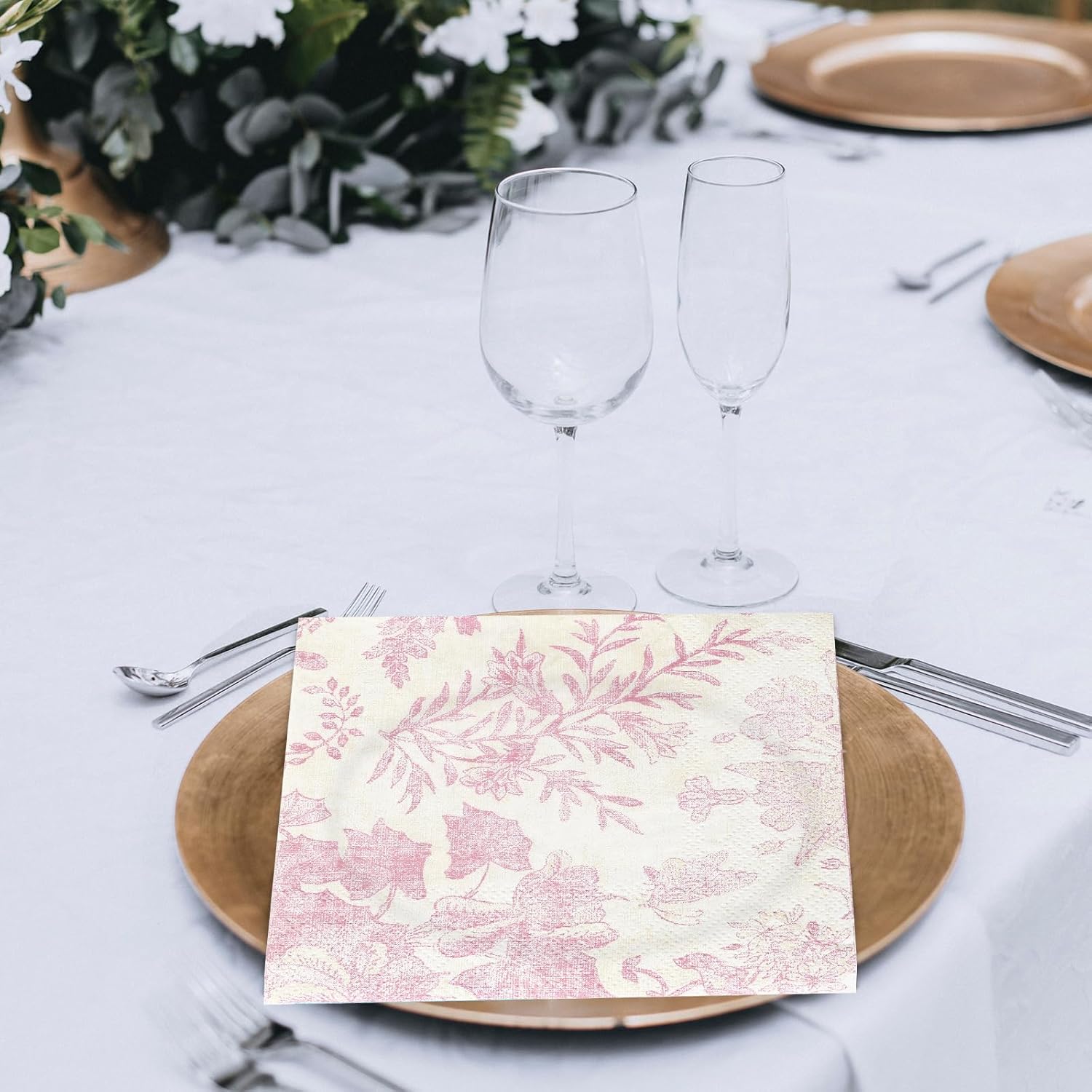 100 Pack Pink Floral Cocktail Napkins for Parties