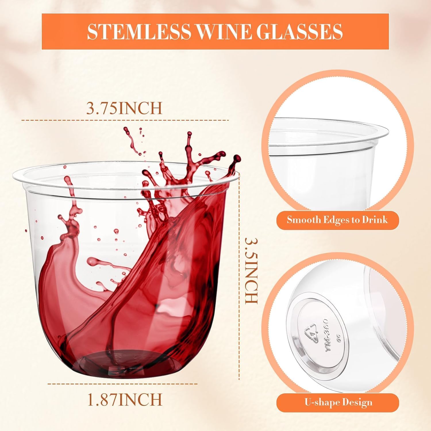KesaPlan 100 Pcs Disposable 12oz Clear Wine Glasses