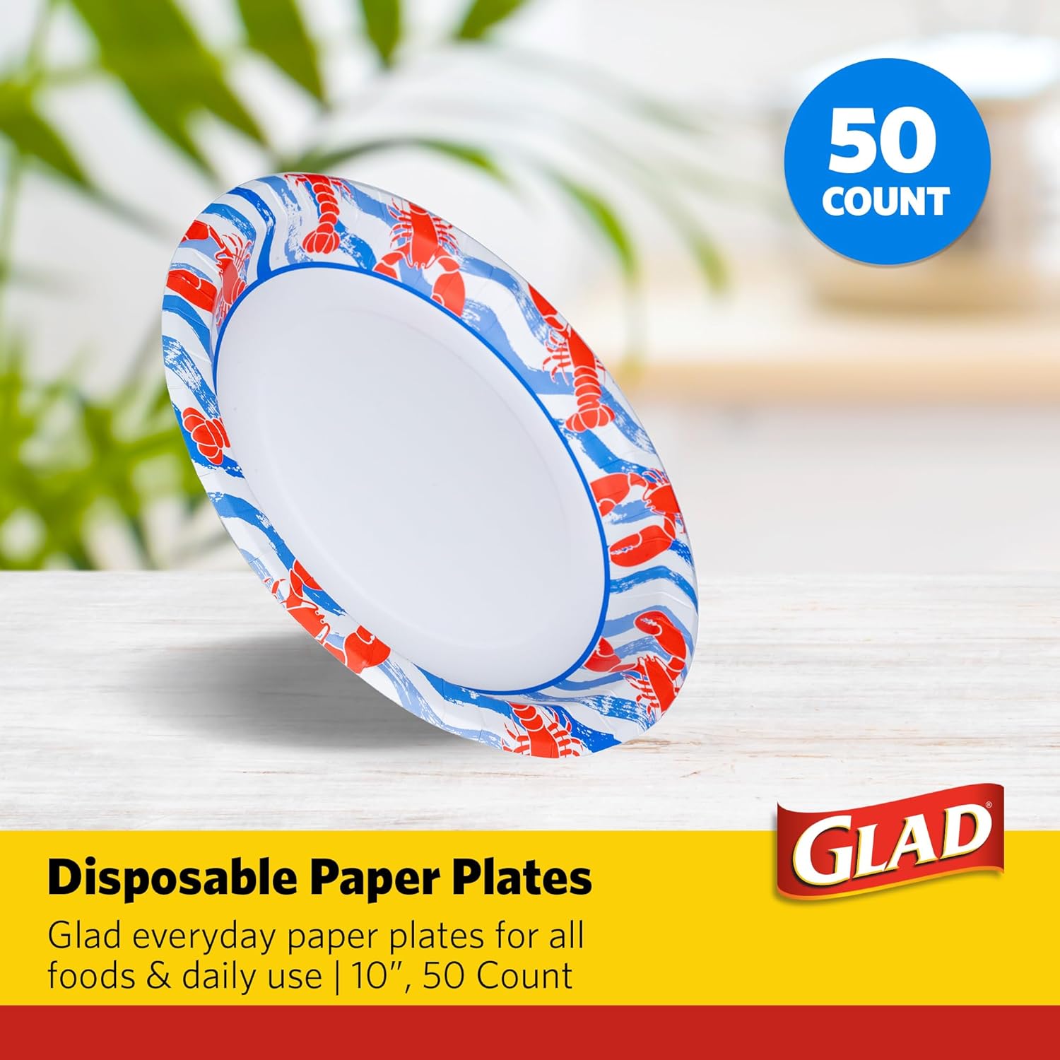 Glad Round Disposable Paper Plates 10 Inch 50 Count