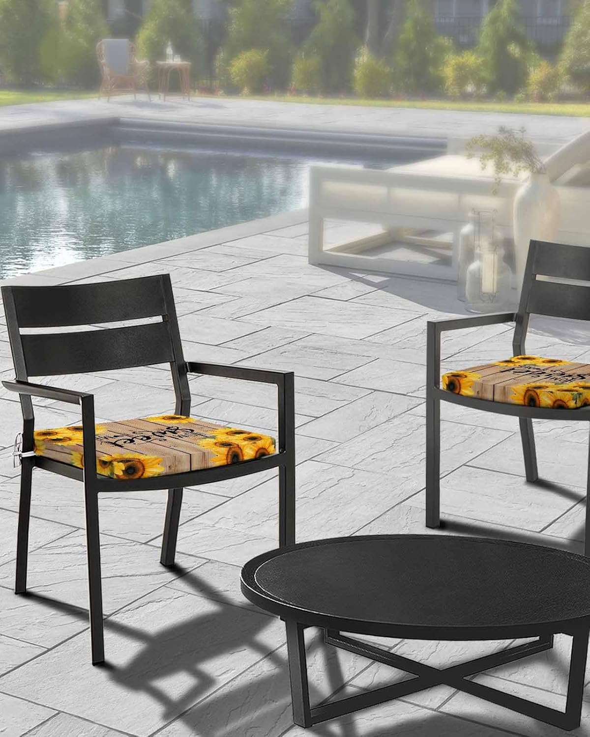 Shine-Home Sunflower 4 Pack Waterproof Chair Cushion Covers with Ties