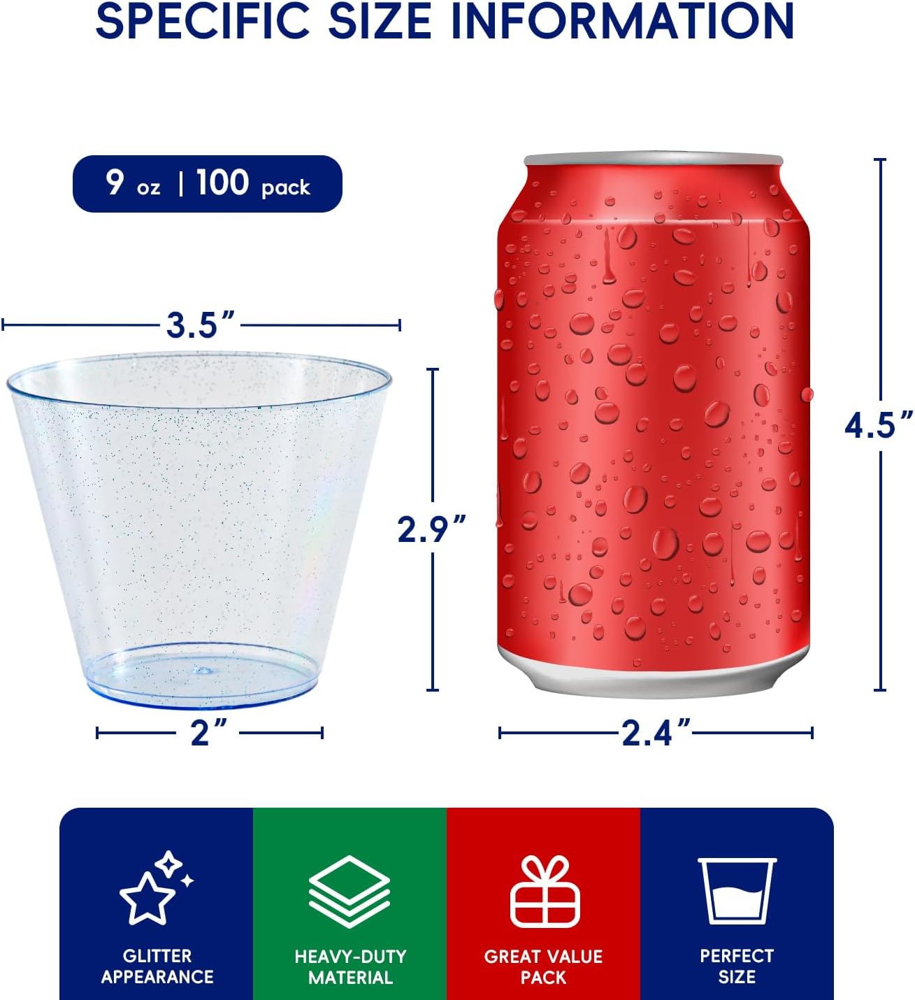 JOLLY CHEF 100 Pack 9 oz Blue Glitter Cups