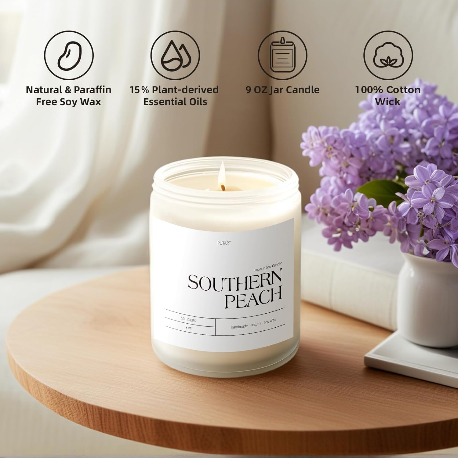 Peach Scented Soy Wax Candles for Home Stress Relief