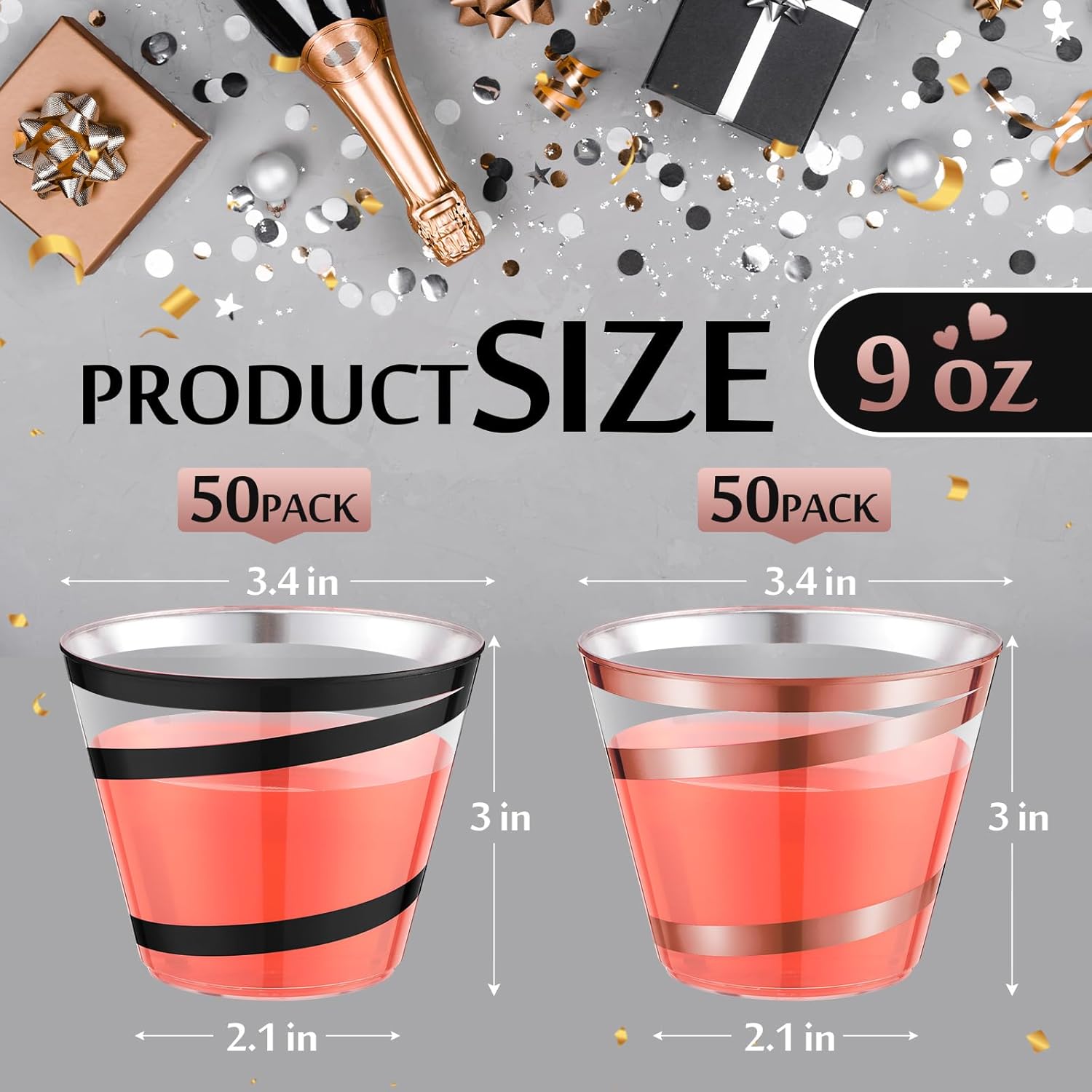 Gejoy 9 oz Clear Plastic Cups for Wedding and Party Use