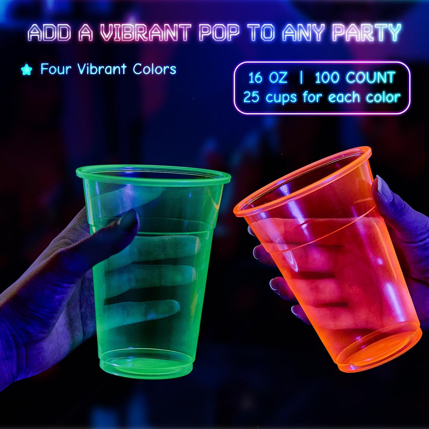 Lilymicky 100 Pack 16 oz Neon Plastic Cups for Parties